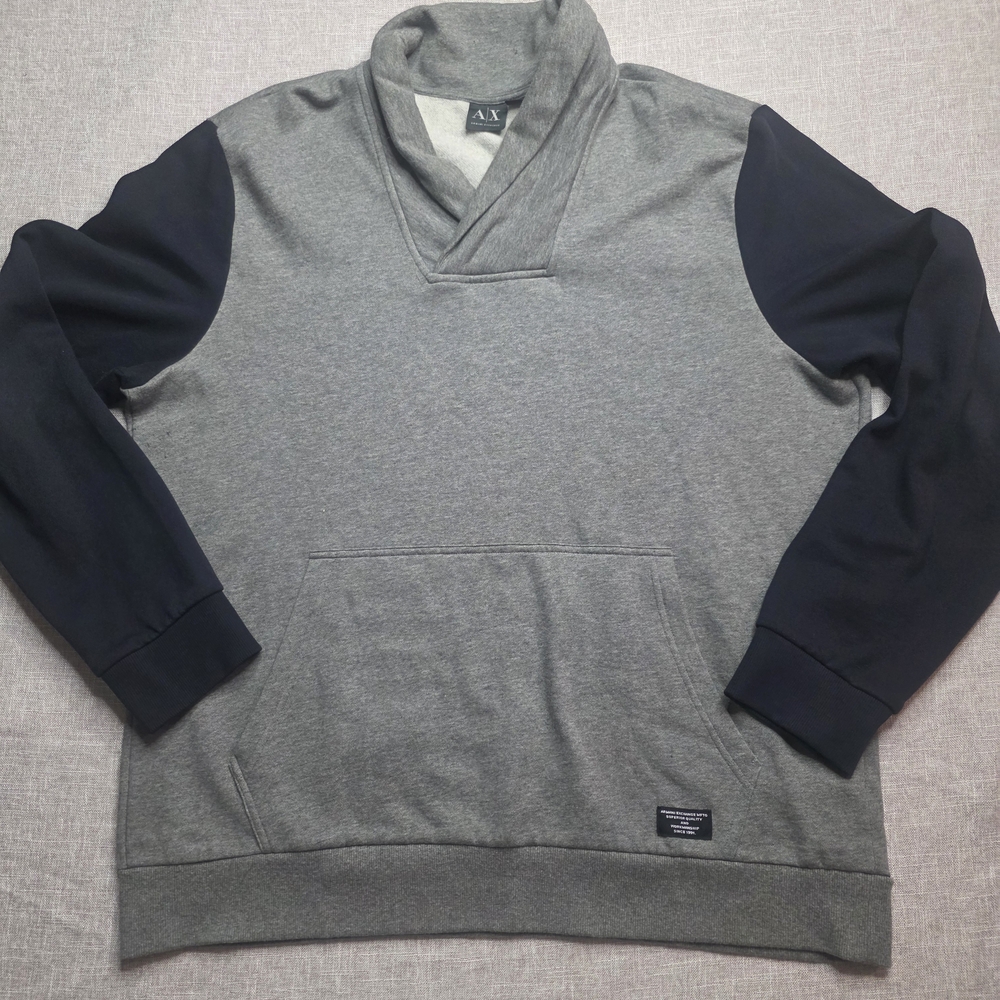 Armani Exchange Blue and Gray Shawl Collar Sweater